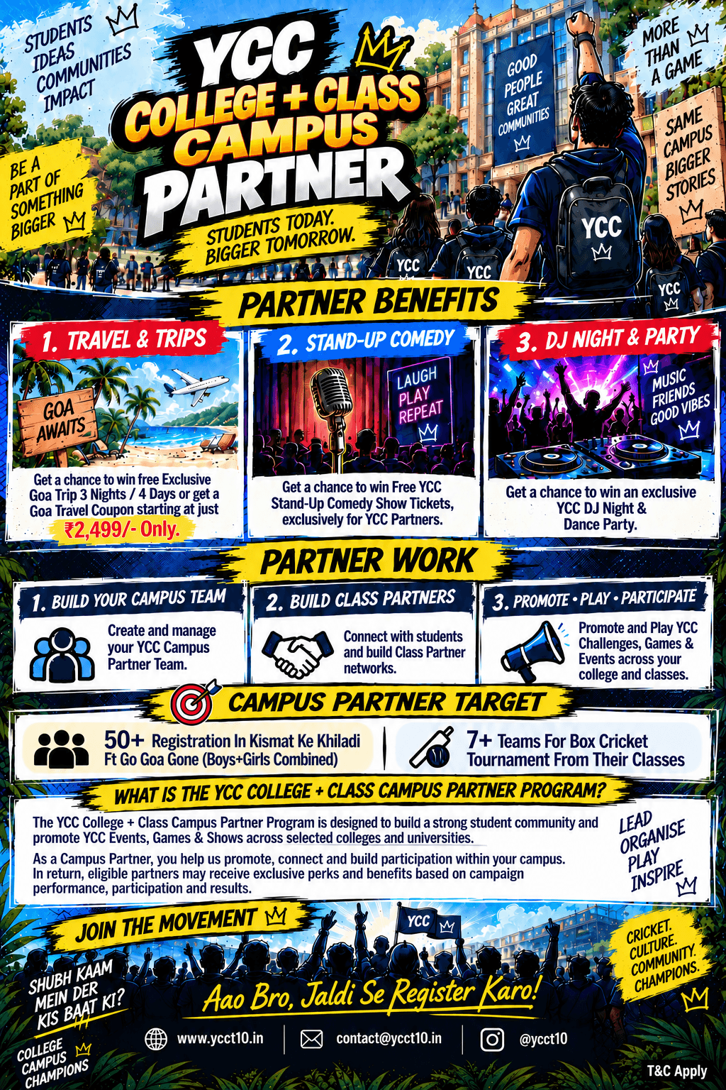 YCC College + Class Campus Partner — partner benefits, partner work and campus partner target